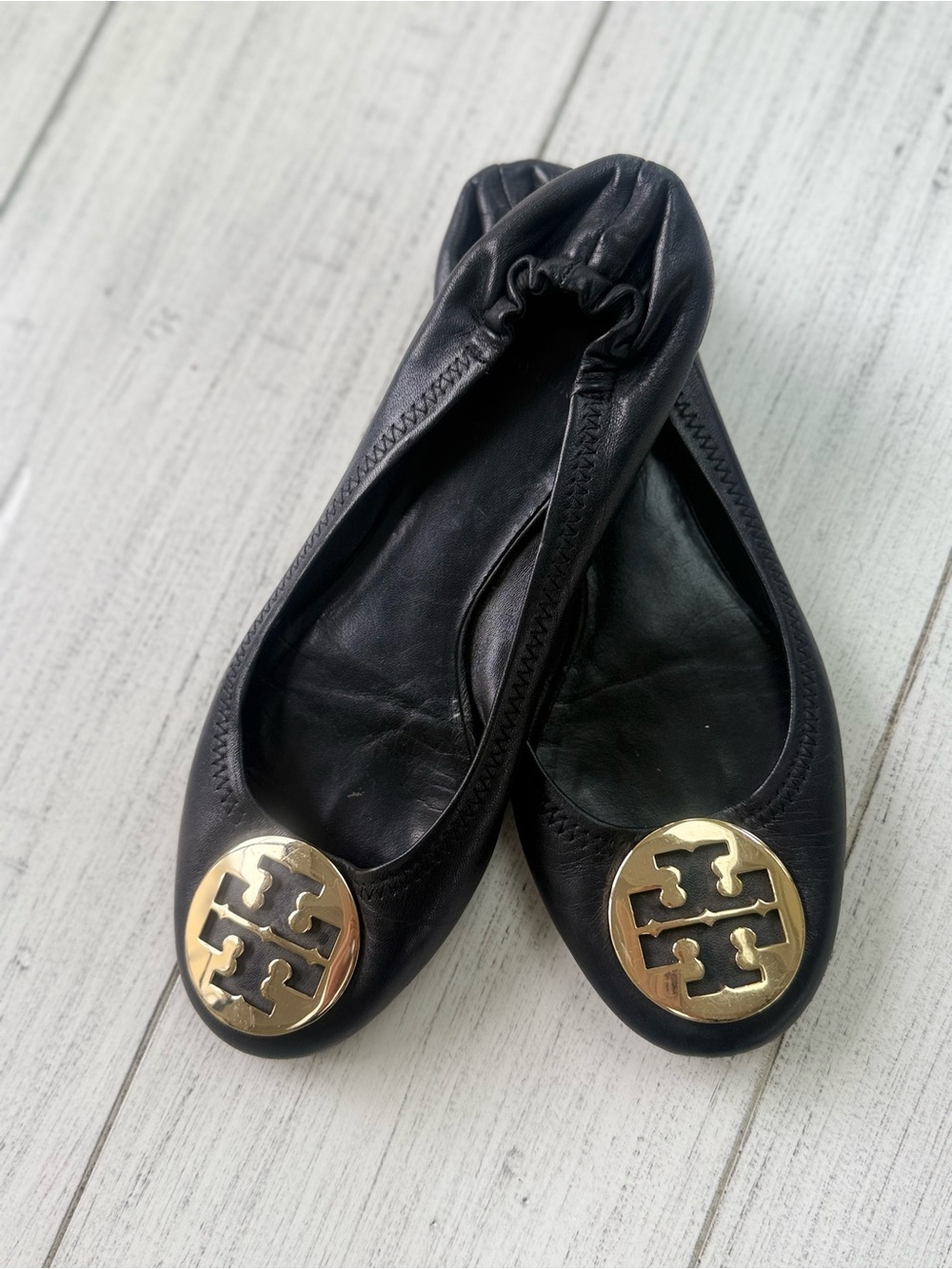 Tory Burch Classic Reva Ballet Flats - Black Leather - Size 10 - EUC